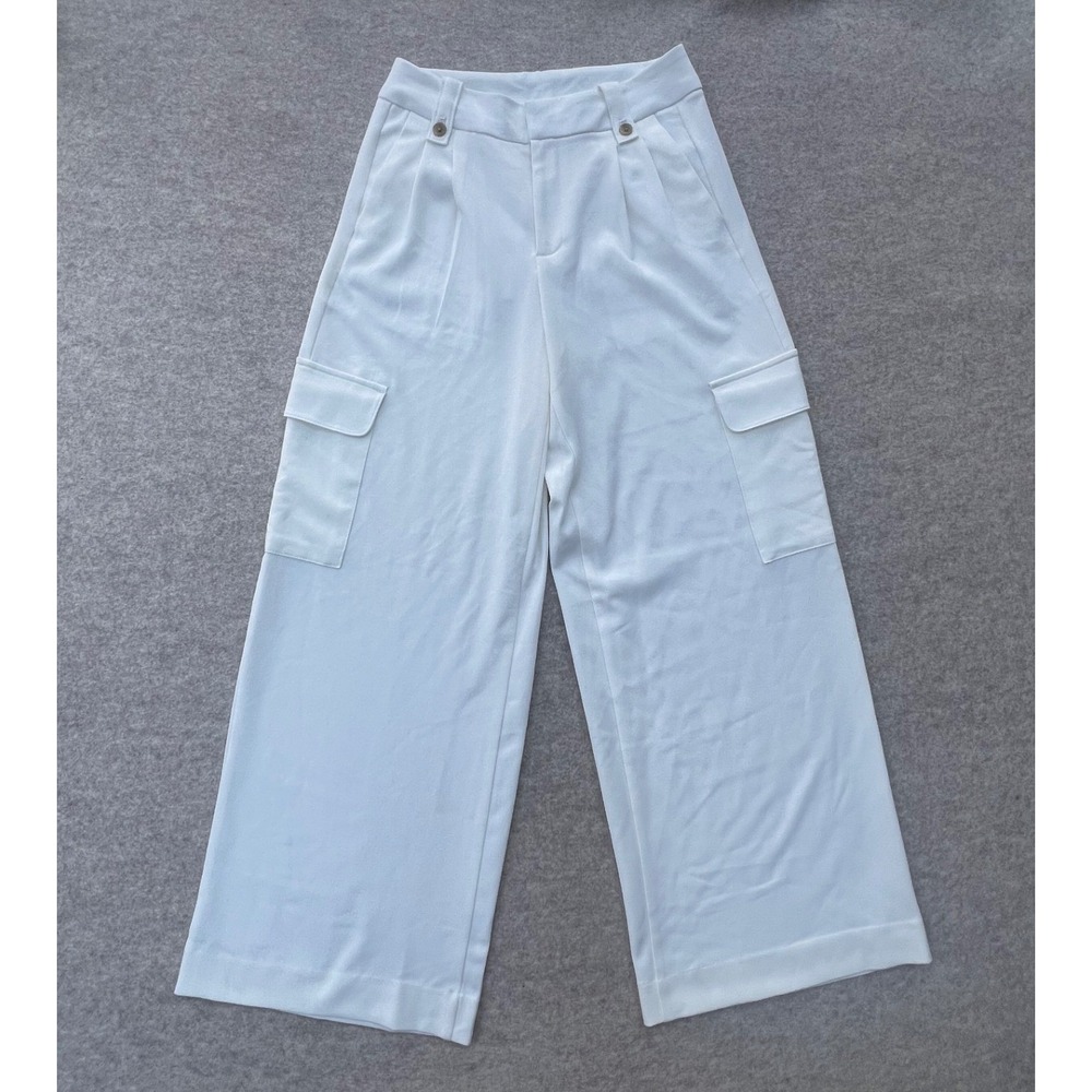 Lands' End Cargo Pants Women 2 Ivory Excellent Soft Polish High Rise Wide Leg